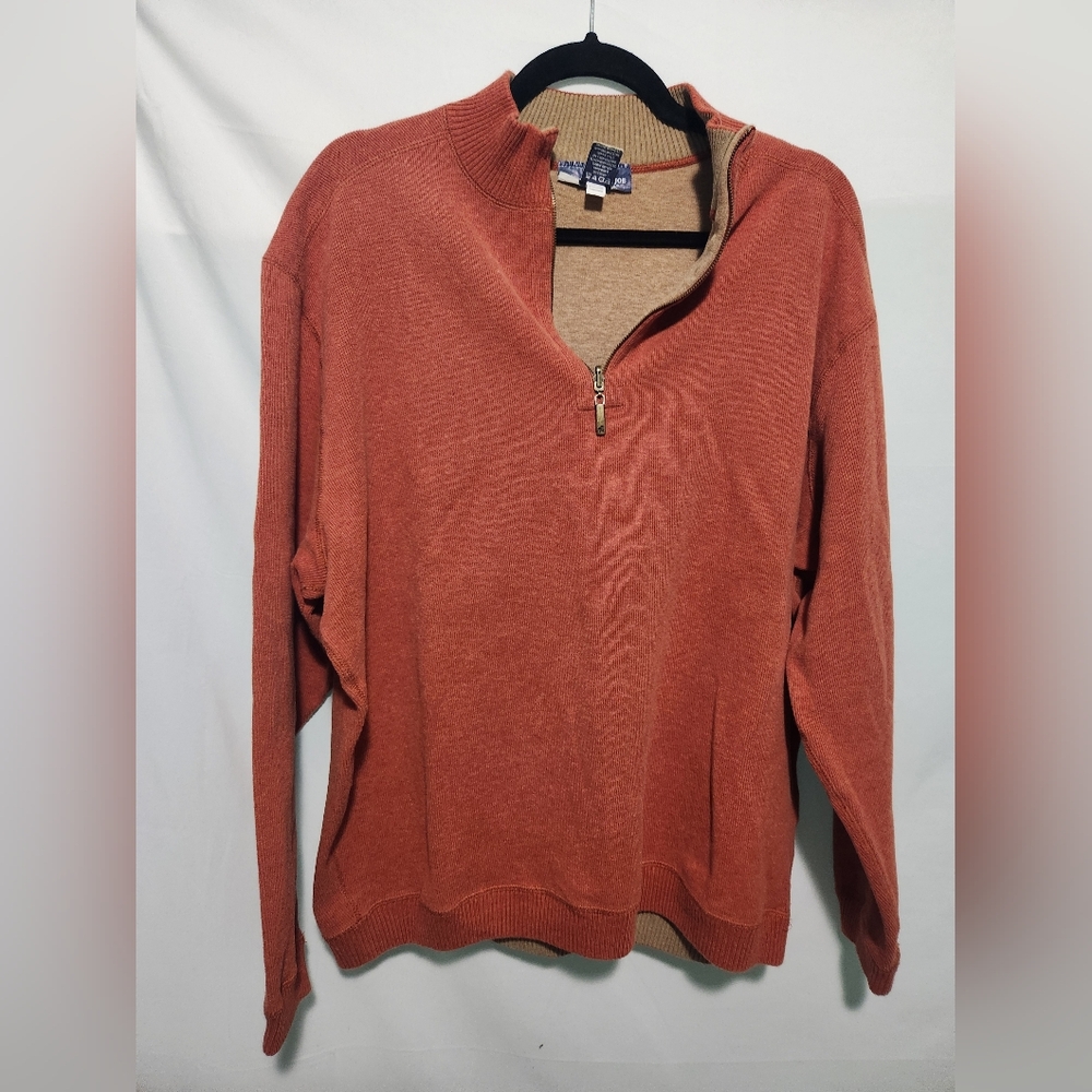 Vintage Caribbean Joe Orange 1/4 Zip Pull-Over Sweater. Size XL. 100% Cotton